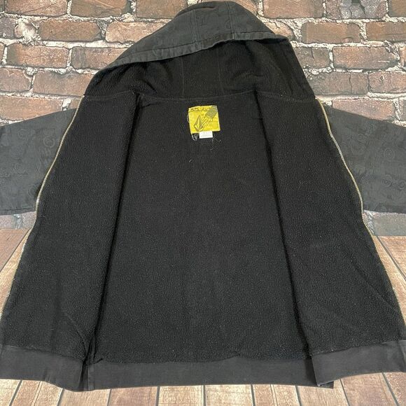 Vintage Y2K Volcom Full Zip Hoodie Men’s Medium Gray AOP Sherpa Lined Skater - Picture 12 of 15